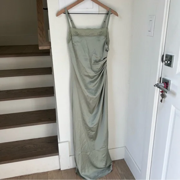 reformation vesper satin dress NWT Reformation Vesper Satin Maxi Dress in Salvia Green Women